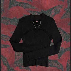 Elegant Black Lace-Up Women's Long Sleeve Top